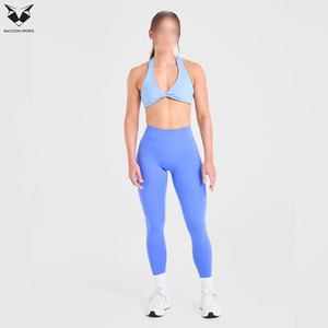 Soutien-gorge de sport simple à col halter pour femme, couleur bleu clair, nouvelle arrivée, meilleur vendeur, fabrication OEM/ODM à prix d'usine - Product Image 3