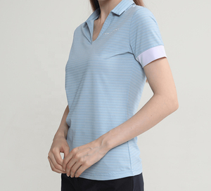 เสื้อโปโลผู้หญิงขายส่ง ผ้าฝ้าย 100% เสื้อโปโลคอปก แถบลาย แนวลำลอง ทรงเข้ารูป ระบายอากาศได้ดี รับผลิตตามแบบ OEM - Product Image 2