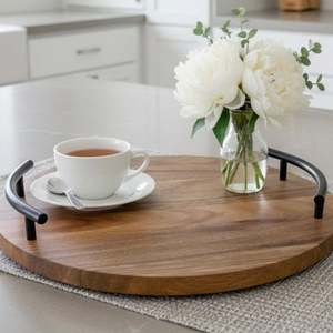 Plateau de rangement en bois rectangulaire, design floral bohème, finition vernie, pour utilisation sur table, à un seul niveau, pour servir boissons et aliments - Product Image 2
