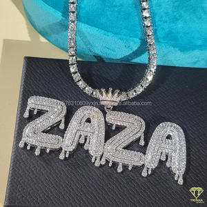 Luxury Moissanite Diamond " ZAZA " Letter Pendant With Tennis <b>Chain</b> Full <b>Iced</b> <b>Out</b> Hip Hop Necklace Jewelry - Product Image 6
