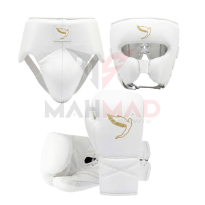 Ensemble de boxe White Fly comprenant des gants à lacets, un protège-tête et un protège-guêtres pour adultes, équipement de sparring en cuir respirant - Product Image 2