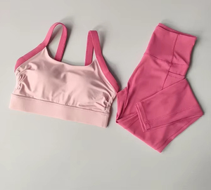 Conjunto de yoga de 2 piezas para mujer con bloques de color de alta intensidad, espalda cruzada, cintura alta y sujetador deportivo sin mangas - Product Image 3
