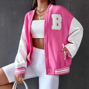 Outdoor Winter Women's Varsity <b>Jackets</b> 2024 Patch Design Embroidery Breathable Customizable Colors Wholesale <b>Pink</b> White - Product Image 2