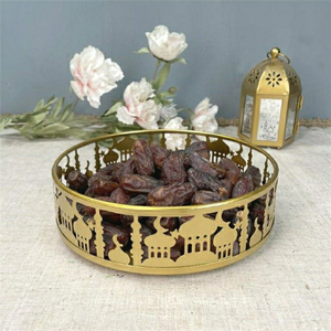 Plateau de service en métal au design tropical pour dattes, noix, bonbons et fruits secs, idéal pour la table, la maison, l'Aïd et le Ramadan - Product Image 5