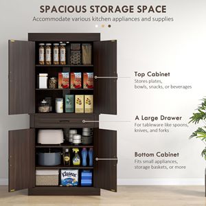 "Modern Solid Wood MDF 4-Door 2-Cabinet <b>Kitchen</b> <b>Pantry</b> with Large Drawers for Efficient Storage" - Product Image 4