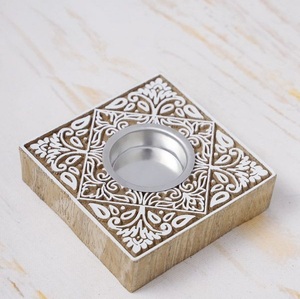 Portavelas de Madera Hecho a Mano con Diseño de Mandala, Decoración Boho para el Hogar, Centro de Mesa para Sala de Estar y Meditación - Product Image 3