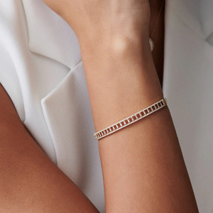 Yellow Gold Baguette Cut Lab Grown Diamond Tennis <b>Bangle</b> <b>Bracelet</b> - Product Image 4