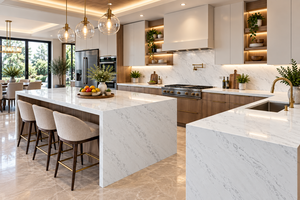 Losa de Cuarzo Pulido Calacatta Athena Grande para Encimeras de Cocina de Lujo, Mesones de Baño, Interiores Residenciales y Comerciales - Product Image 5