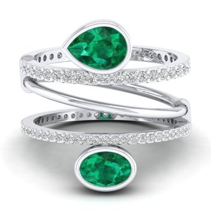 เครื่องประดับ REYES ทำมือจากทองคำแท้ 14K ประดับเพชรโมอิสซาไนต์ GRA Certified  แบบกำหนดเอง น้ำหนัก 1.25 กะรัต รูปทรงมรกต แหวนแบบซ้อนได้สำหรับผู้หญิง - Product Image 1