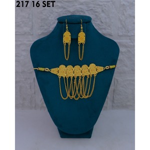 Gold Plated Brass Islamic Religious Jewelry Set for Women-Classic Stylish Design Engagement <b>Wedding</b> Eid Imitation Jewelry Sets - Product Image 2