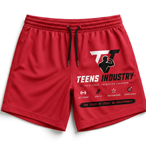 Shorts de sport décontractés rouges pour hommes, écologiques, à séchage rapide, avec cordon de serrage et taille élastique, idéaux pour l'entraînement, avec logo imprimé sur le devant. - Product Image 4