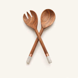 Handcrafted Modern Eco-Friendly Acacia Wood <b>Salad</b> Server Set with Natural Marble Handles 2-Piece <b>Salad</b> <b>Tools</b> for <b>Salads</b> & Pasta - Product Image 1