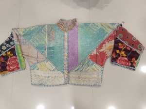 Patchwork Quilted Kantha Jacket Women's Reversible Cotton Blend Winter Style Handmade Design Breathable Horn Button Closure - Product Image 2