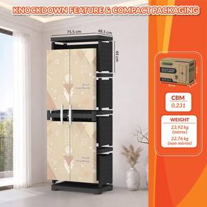 Naiba Deluxe Long <b>Door</b> Plastic Wardrobe Cabinet with Silver Metallic Rounded-Panel Hinged <b>Doors</b> and <b>Mirror</b> for Bedroom Storage - Product Image 5