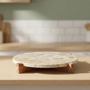 Tabla de cortar de mármol y madera para el hogar, gruesa, sostenible y ecológica, bandeja elevadora de tierra y madera para servir - Product Image 2