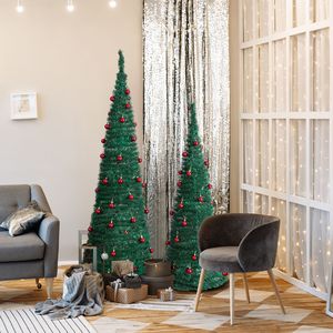 Set di 2 Alberi di Natale Artificiali (180 cm e 150 cm) con Decorazioni Rosse per Casa/Ufficio - Materiale Ecologico Verde - Product Image 4