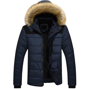 Men's Winter Parka Jacket Fur Hooded Puffer <b>Coat</b> <b>Zipper</b> Closure Stand Collar Front Logo Solid Color Polyester Filling 6XL Size - Product Image 2