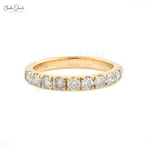 Anillo de Media Eternidad de Oro Amarillo Sólido de 14K con Diamantes G-H de Corte Redondo, Joyería de Lujo para Mujer, Fabricante de Joyería de Oro - Product Image 1