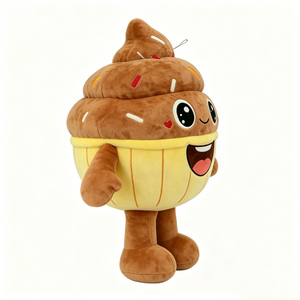 Peluche de cupcake personalizado con envoltura amarilla y glaseado de chocolate, cupcake de dibujos animados con brazos y piernas, peluche de cupcake con glaseado de chocolate - Product Image 1