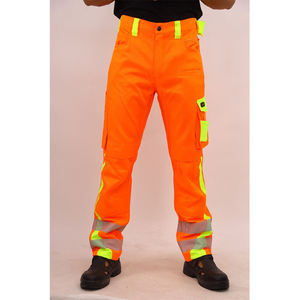 Pantalon de travail orange haute visibilité pour homme, bandes réfléchissantes, genoux renforcés, polyester CE - Product Image 1