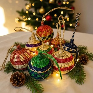 Boules de Noël en rotin naturel de haute qualité, faites à la main, décorations murales pour la maison, cadeaux fabriqués au Vietnam - Product Image 6
