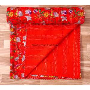 Colcha Kantha de Algodón 100% Orgánico, Hecha a Mano en Rajasthan, Estampada, Reversible, Vintage, Ecológica, para Todas las Estaciones, Tamaño Doble - Product Image 4