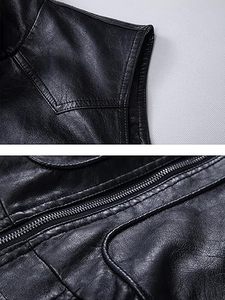 Gilet à capuche en cuir PU pour homme, style motard, coupe-vent, fermeture éclair, vêtement d'extérieur d'automne, couleur unie, coupe classique - Product Image 2