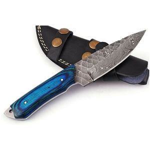Cuchillo de Caza de Acero de Damasco de 10 Pulgadas al por Mayor, con Logotipo Personalizado Gratuito, Hoja Fija, para Acampar al Aire Libre, con Funda de Cuero, OEM - Product Image 2