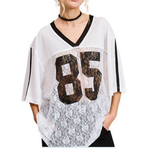 Camiseta de Verano para Mujer, con Encaje y Estampado, Estilo Informal, Holgada y Cómoda - Product Image 1