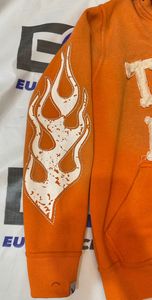 Sweat à capuche tendance en molleton de coton pour homme, style streetwear, effet vieilli, broderie, délavé soleil, avec impression sérigraphiée et contour en strass - Product Image 2