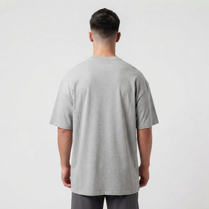 T-shirt en coton de haute qualité, surdimensionné, uni, à épaules tombantes, style streetwear pour hommes, respirant, gris - Product Image 4