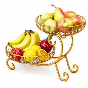Corbeille à fruits moderne à 2 niveaux en fil métallique pour comptoir de cuisine, support de rangement en fer pour légumes et présentoir de collations peu encombrant - Product Image 4