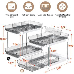 Organizzatore Estraibile a 2 Livelli per Armadietto dei Medicinali, Contenitore Multiuso per Bagno e Cucina, Organizzazione Impilabile per Lavello e Dispensa - Product Image 4
