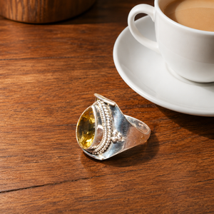Natural Citrine Gemstone <b>Statement</b> <b>Ring</b> 925 Sterling Silver Handmade Pear Shape Boho Jewelry Gift for Women Men Christmas gift - Product Image 6