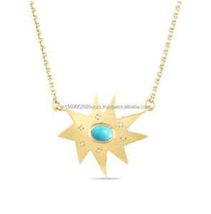 Nouveauté, turquoise chinoise, pendentif en forme de soleil de 12 mm, argent plaqué rhodium, collier fait main, bijoux unisexes, cadeau - Product Image 3