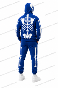 Sudadera con capucha azul gótica para hombre con estampado de calavera, chaqueta con cremallera completa, sudadera con gráfico de huesos, ropa urbana de Halloween, logotipo personalizado impreso - Product Image 4