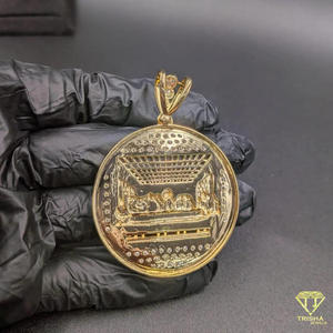 Religious Medallion Pendant Necklace in 925 Sterling <b>Silver</b> with Iced Out Moissanite Diamond Design - Product Image 3