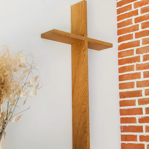 Croix chrétienne murale en bois de chêne, faite à la main, style minimaliste moderne, durable, décoration religieuse pour la maison et l'église - Product Image 6