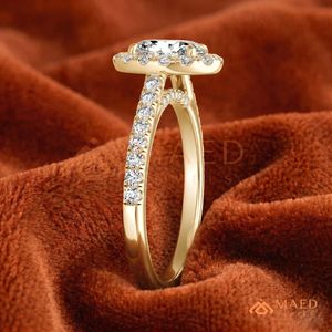แหวนมอสซาไนต์ทรงวงรีชุบทอง 14K ดีไซน์หรูหราสำหรับเจ้าสาว ใช้เป็นเครื่องประดับสัญญาสำหรับผู้หญิง สวมใส่ได้ทุกวัน ของขวัญจากสหรัฐอเมริกา - Product Image 2