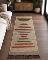 Neutral Geometric Kilim Runner Rug Handmade Wool Jute Modern Boho Farmhouse Hallway Entryway Corridor Carpet Runner