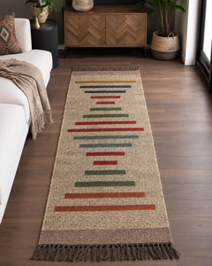 Neutral Geometric Kilim Runner <b>Rug</b> Handmade Wool Jute Modern <b>Boho</b> Farmhouse Hallway Entryway Corridor Carpet Runner - Product Image 2