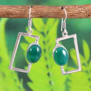 Pendientes de Plata de Ley 925 con Ónix Verde, Hechos a Mano, Minimalistas, Colgantes, con Piedras Preciosas Naturales, Regalo de Joyería - Product Image 5