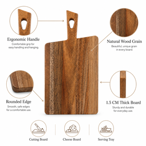 USA Warehouse Stock Wholesale Small Acacia <b>Wood</b> <b>Cutting</b> Board Offset Handle <b>Wood</b> Charcuterie Board <b>Laser</b> Engraving Blanks - Product Image 5