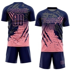 Camiseta de Fútbol Sublimada Personalizada, Manga Corta, Cuello Redondo, Absorbe la Humedad, 100% Poliéster, Unisex para Adultos, Estampado de Camuflaje Rosa Marino - Product Image 1