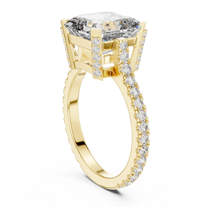 Anillo de Diamantes Cultivados en Laboratorio de Oro Amarillo de 14K para Mujer, con Corte Asscher en el Centro y Piedras Pavé Laterales, Calidad Fina, Certificado GRA - Product Image 4
