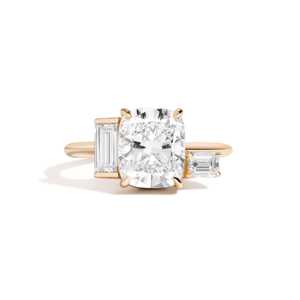 14K 18K <b>Solid</b> Gold Cushion Cut Diamond Ring Custom IGI 3Ct Three Stone Lab Grown Engagement Ring Emerald Baguette Cluster Ring - Product Image 1