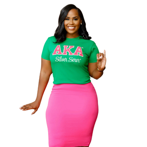 เสื้อยืดสีเขียวชมพู AKA สีเงิน ผ้าเชนิลล์ สำหรับผู้หญิง แขนสั้น คอกลม ลำลอง ผ้าฝ้าย พิมพ์ลายกราฟิก เสื้อยืดแฟชั่น สำหรับใส่ทุกวัน - Product Image 1