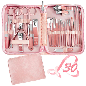 Juego de manicura y pedicura portátil multifuncional de acero inoxidable, fácil de usar, antideslizante y personalizado, con estuche. - Product Image 1