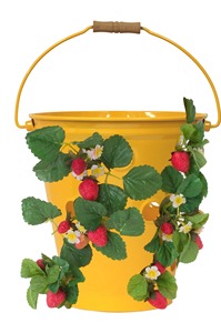Seau suspendu en plastique jaune avec plantes artificielles de fraises pour la décoration de jardin - Product Image 3