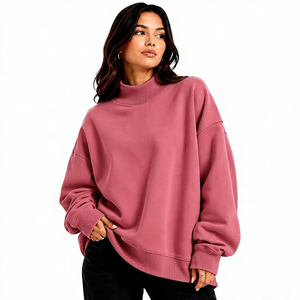 Sweat-shirt polaire pour femme, hiver, long, uni, coupe oversize, col montant, épais, doux, chaud, en tissu brossé, épaules tombantes, coupe ample - Product Image 1